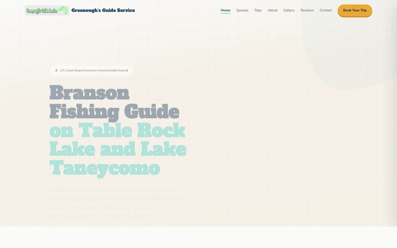 Homepage screenshot of Greenough's Guide Service