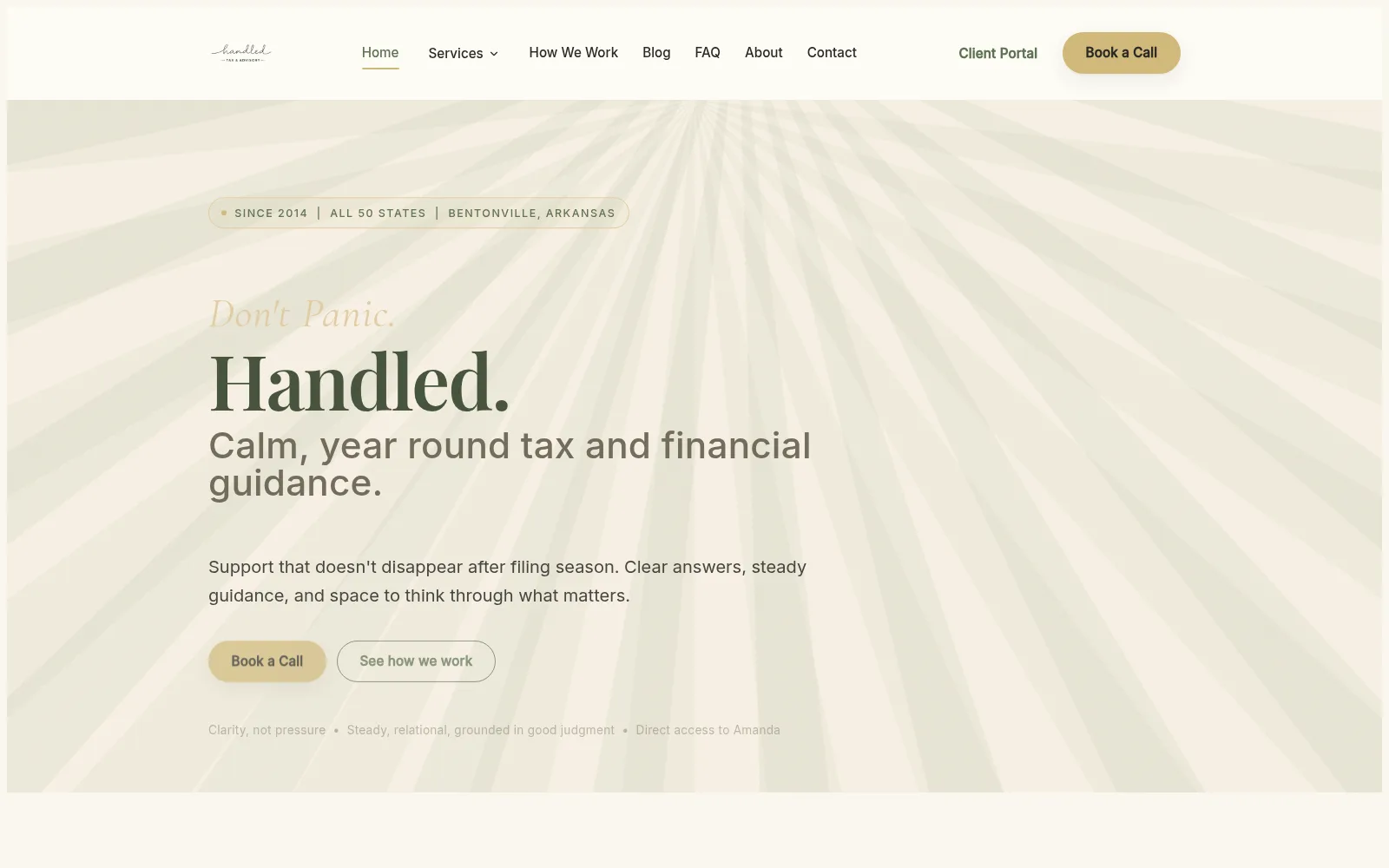 Homepage screenshot of Handled Tax & Advisory